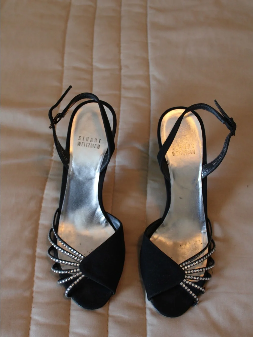 Black Strappy Rhinestone Stiletto Sandals